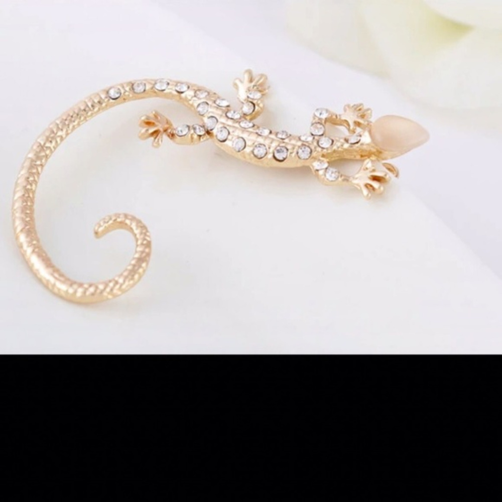 Gothic Punk Metal Crystal Gecko Cuff Wrap Earring - Picture 4 of 8